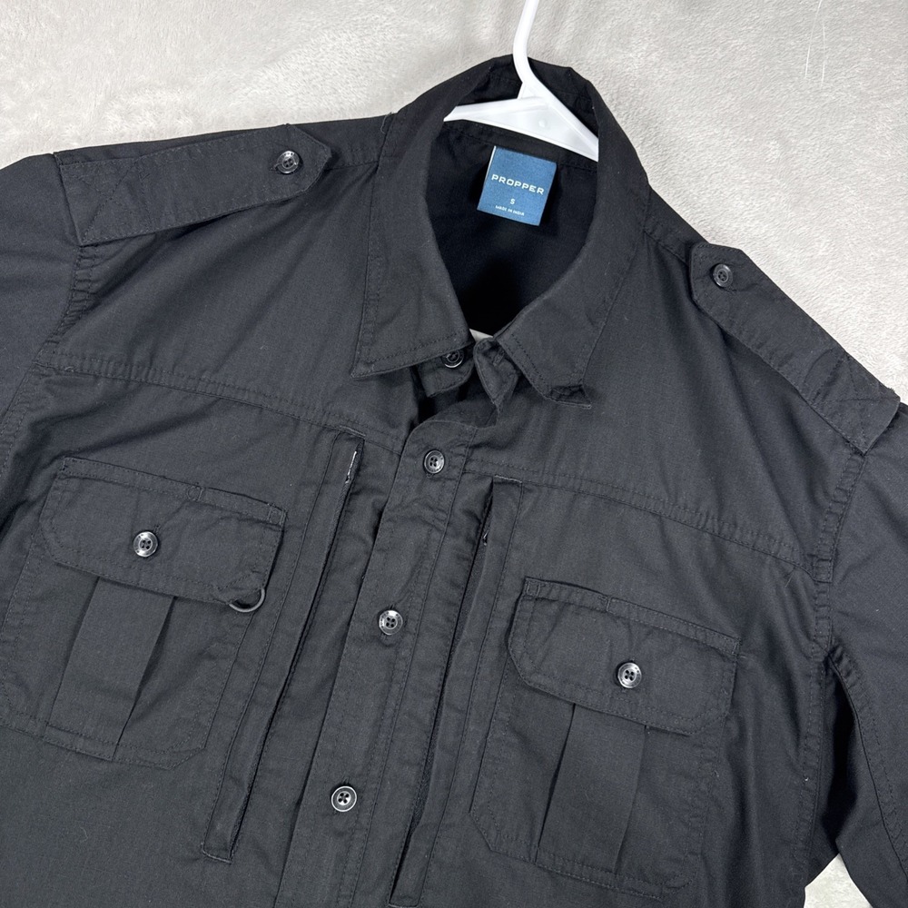 Propper Mens Tactical Short Sleeve Shirt Black Ripstop Button Down F5311 Size Sm